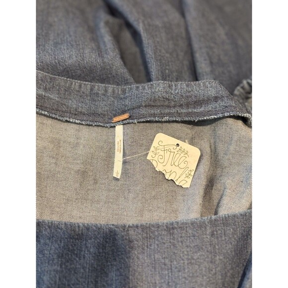 Free People Womens Dress Molly Mini Chambray Puff Sleeve Smocked A Line Large - Picture 4 of 11